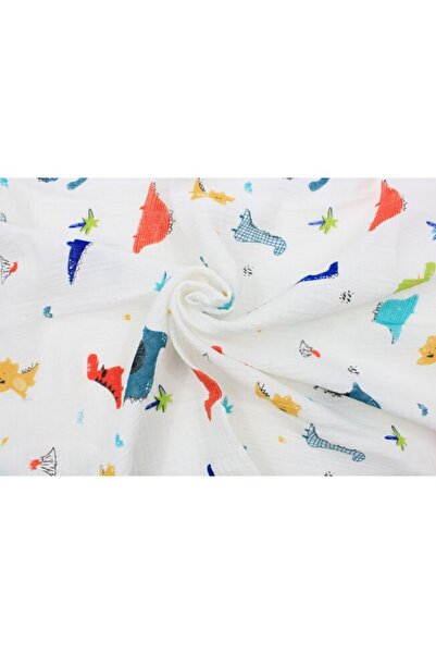PRICHINDEL fitted sheet, colorful dinosaurs, muslin, white, 120x60 cm