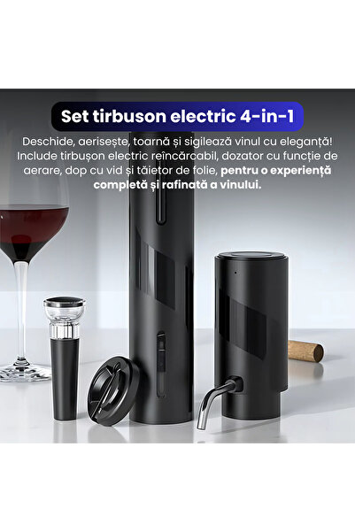 VRSmarty 4 in 1 set electric wine dispenser and electric corkscrew, seal cutting accessory, bottle stopper