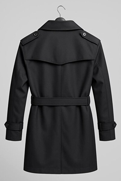 BASEL.CO Men's Premium Belted Black Trench Coat - Tok Posture and Italian Cut (100cm)