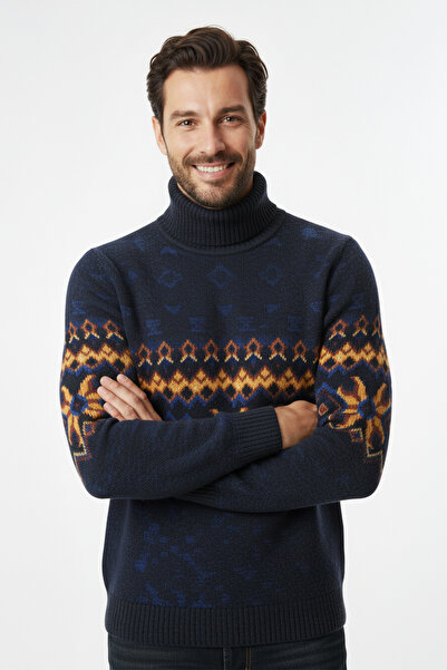 Pulltonic Men's Patterned Turtleneck Sweater