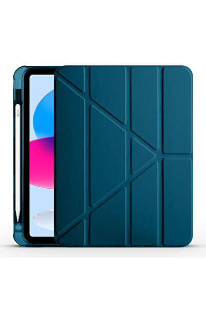 Sneezy iPad 10Th Generation 10.9 Inch 2022 Compatible Triangular Foldable Smart Case with Pen Holder Horizontal Vertical Stand