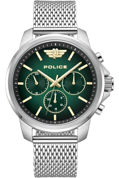 Police ساعة رجالية - مينا متدرج اللون الأخضر، سوار شبكي من الفولاذ المقاوم لل...