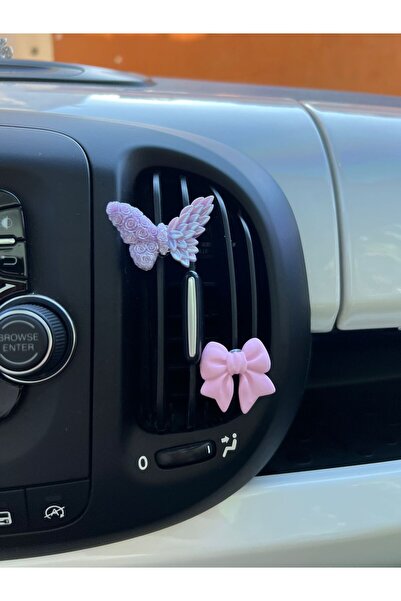 ELENKA زينة مكيف الهواء بمشبك داخل السيارة، زينة فتحة التهوية على شكل فراشة أرجوانية وزهرة الخوخ، مجموعة من قطعتين