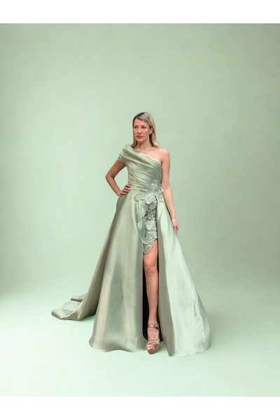 ROJBEY ASİMETRİK YAKA ŞIK UZUN ELBİSE