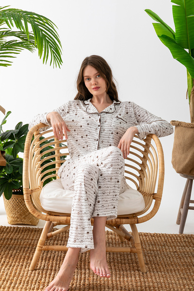 lacelove Nisanca Transitional Long Sleeve Suede Women's Pajama Set- Crew Neck Women's Pajamas