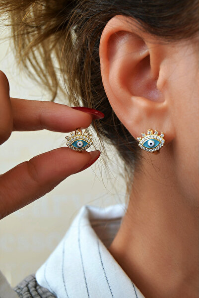 Sacce Scarves&Accessories Kirpikli Mavi Göz Tasarım Küpe – Zirkon Taşlı Nazar...