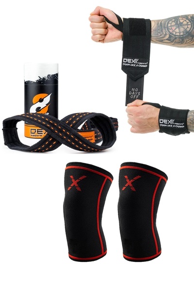 Dex Supports Sports Knee Pad Knee Sleeve, Sports Wristband Wrist Wraps Legend, 8 Loop Lifting Straps Set of 3