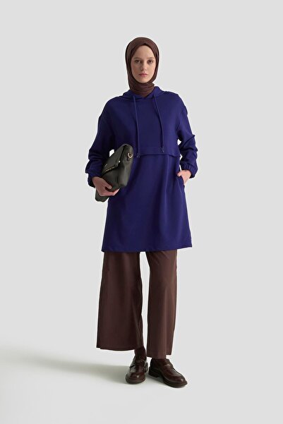 Armine TREND Hooded Tunic with Side Pockets and Elasticated Sleeves Corded Fabric Cobalt 25Kt462