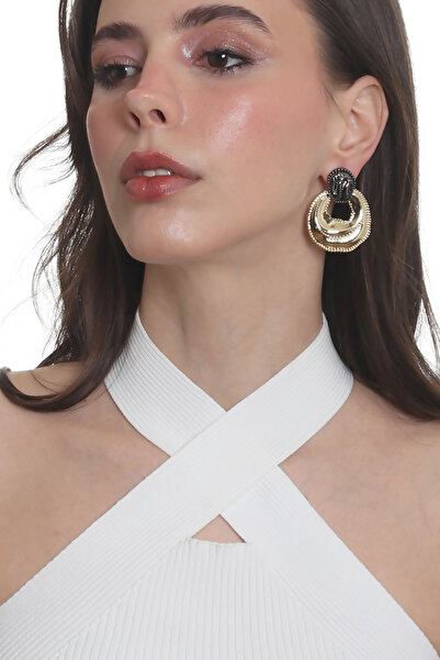 LABALABA Women's Double Color Leaf Textured Studded Model Bag Shaped Earrings