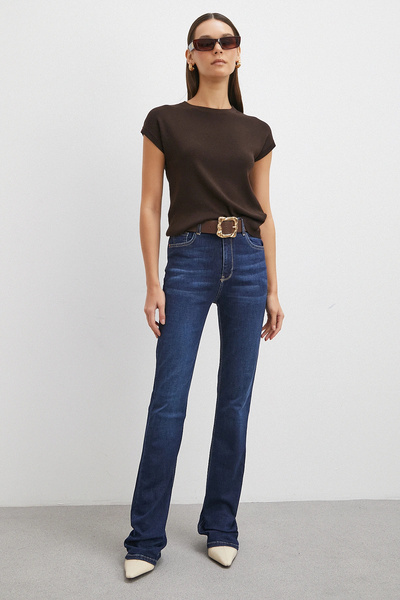 Never more High Waist Lycra Flared Jeans Navy Blue