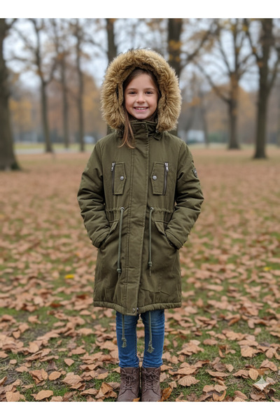 NURTOPU Girls' Coat with Wool Inside, Linen Fabric, High-Quality Cotton Hoodie