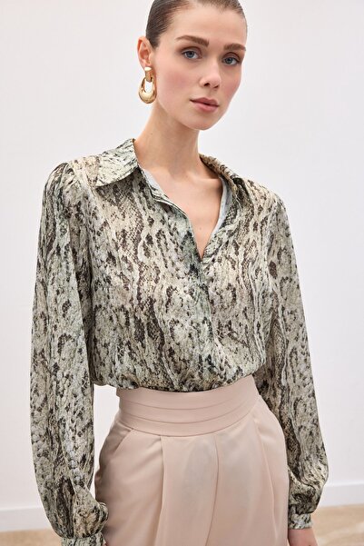 Sateen Πουκάμισο με σχέδιο - Χακί