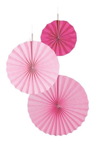 Generic Hot Pink Paper Fan Decorations 3pcs