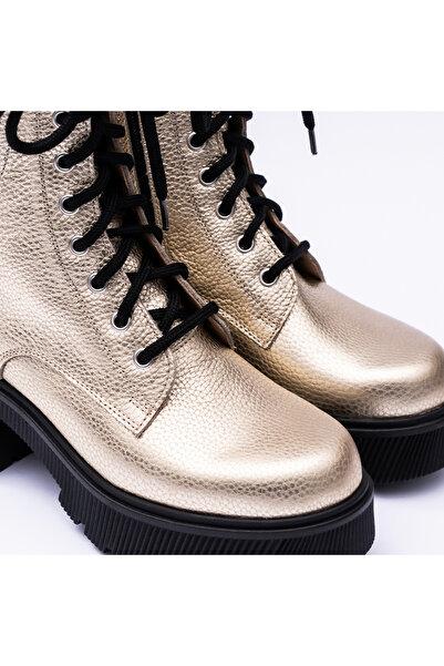 VAGAM Golden Boots Made of Genuine Leather with High Soles