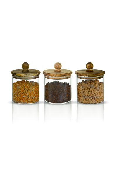 Store 3-Piece Bead Handle 500ml High Borosilicate Glass Storage Jar