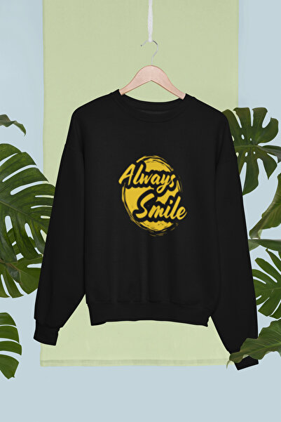 MG سويت شيرت ALWAYS SMILE مطبوع من القطن بأكمام طويلة وثلاثة خيوط SHA مبطن با...