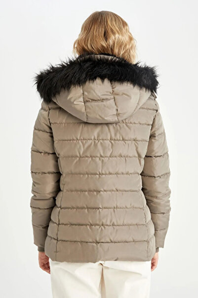 DeFacto Coat Waterproof Hooded Faux Fur Coat