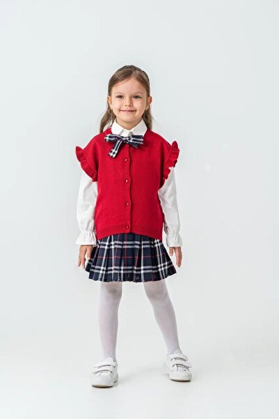 Minigimin Cicileri Combinație de fustă în carouri cu mâneci cu volane și pulo...