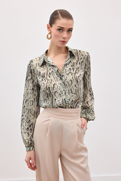 Sateen Πουκάμισο με σχέδιο - Χακί