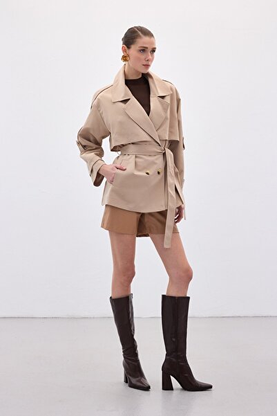Sateen Short Trench Coat - Beige