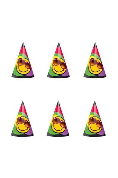 Generic 6-Piece Smiley Express Party Hat Set 18centimeter Kids Birthday Theme...