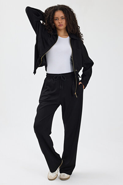 zitex Gold Zipper Detailed Zr Model Modal Fabric Tracksuit Set with Gathered Waist