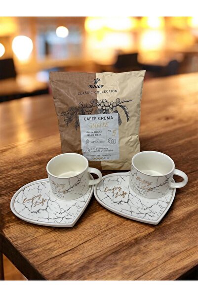 OEM Gift Set Coffee Cups, White Heart Plate + Coffee 500 g + Special Gift Box