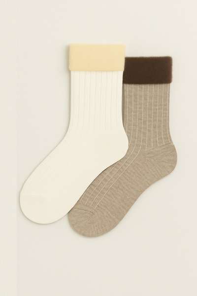 MEM SOCKS 2-Pack of Feathered Derby Patterned Stitch-Free Cotton Women's Socks