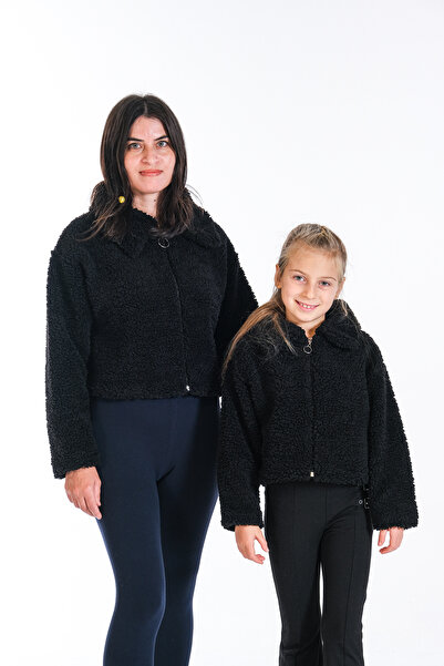 Classio Kids Mother Daughter Matching Plush Zippered Lined Crop Coat