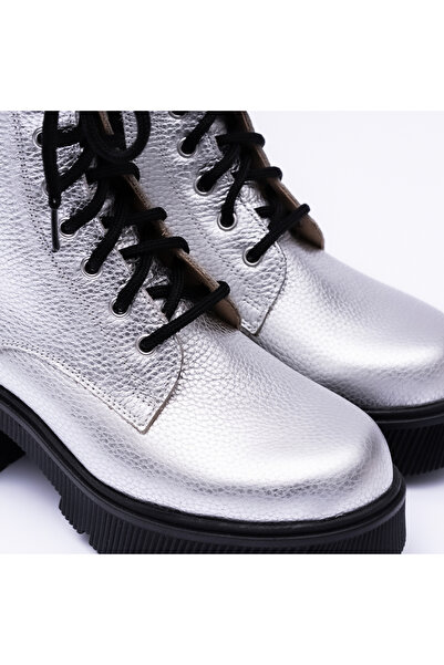 VAGAM Silver Boots Made of Genuine Leather with High Soles
