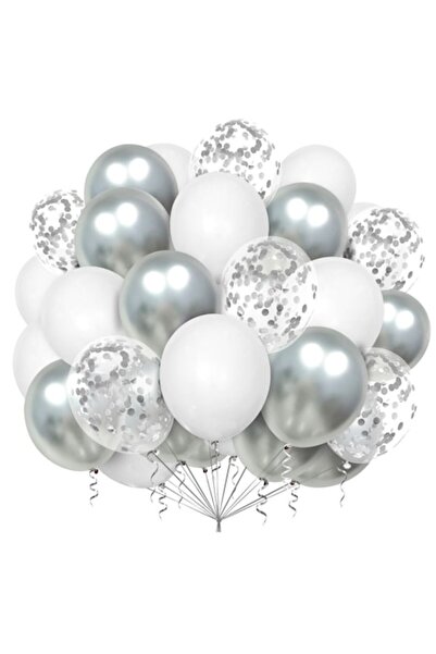 OEM Set of 100 Multicolor 12-inch High-Quality Latex Balloons - Party Decorations, White/Silver