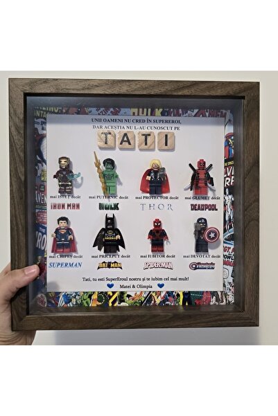 OEM Tata 8 Superheroes Box painting, 25x25 cm, with wooden letters, in Romanian