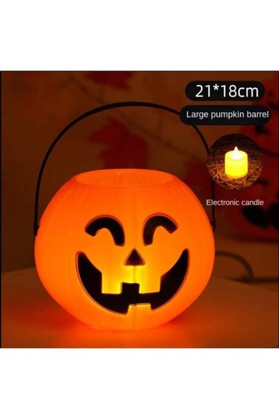Generic Halloween Pumpkin Bucket with LED Candle Light – Large 21×18cm Trick-...