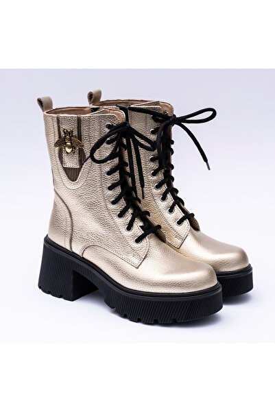 VAGAM Golden Boots Made of Genuine Leather with High Soles