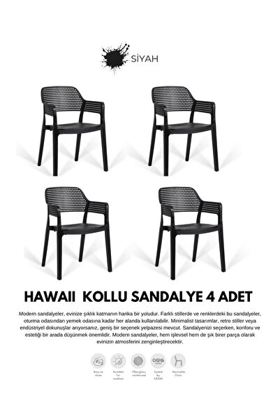 Daim Plastik HAWAİİ KOLLU BAHÇE SANDALYESİ 4 LÜ SET