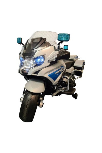 BMW Motocicletă electrică de poliție cu licență R1200, Albastru/Alb, Roți laterale, 124x47x75 cm