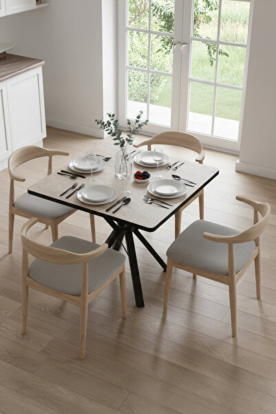 Rocashome Dora 80x80 Kare Traverten Yemek Masası (SADECE MASA) METAL AYAKLI-M...