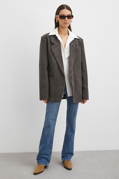 Never more Mid Waist Stretch Fabric Flared Jean Blue