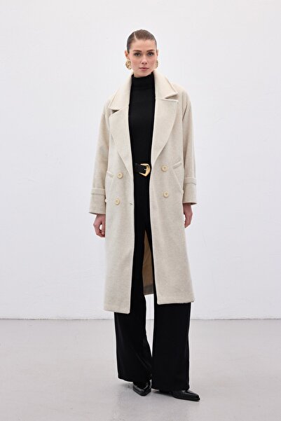 Sateen Tie-Waist Long Coat - Stone