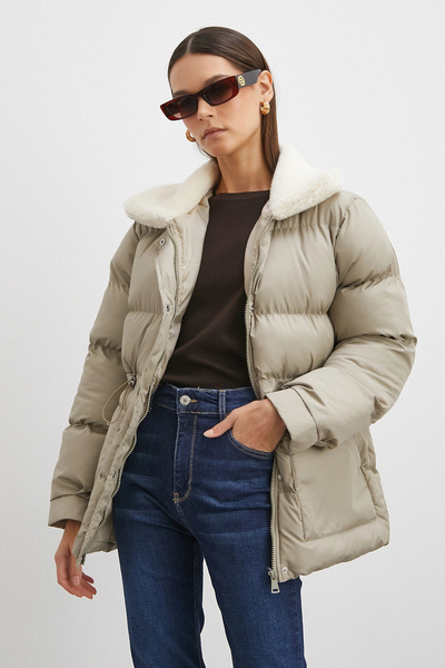 Never more Fur Collar Puffer Coat Beige