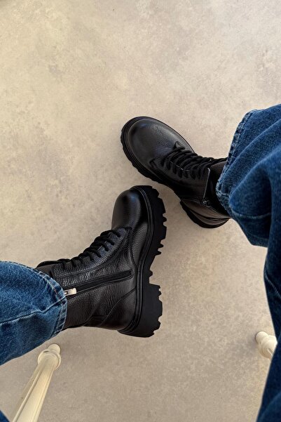 nope21shoess Oslo Black Genuine Leather Boots
