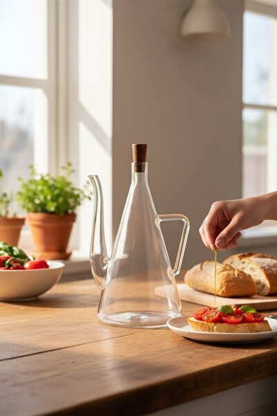 EG75 500ml. Transparent Glass Oil Pot with Cork Lid Borosilicate Glass Olive Oil and Vinegar Bottle