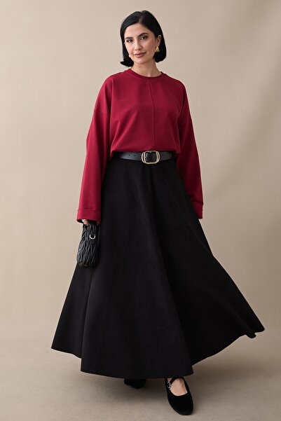 InStyle Oversized Claret Red Sweatshirt with Folded Sleeves