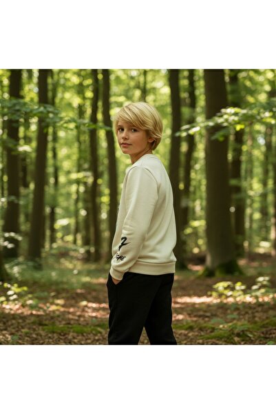 FESSHERA KİDS Boy's Tracksuit Set |   Printed Sweatshirt and Black Jogger Bottom |   Cotton Winter Set