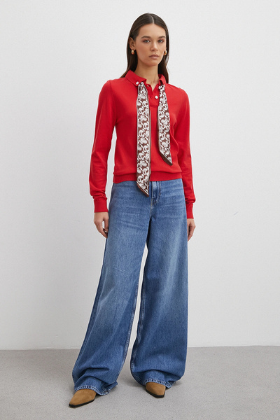 Never more Scarf Polo Neck Sweater Red