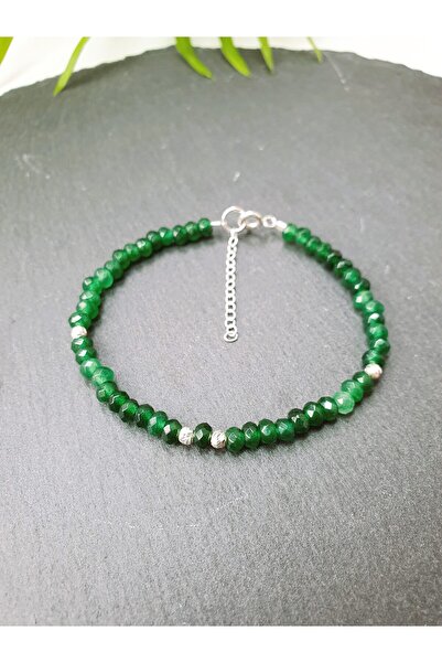 Abundo Bratara din jad verde si argint 925, 17 cm