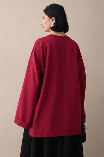InStyle Oversized Claret Red Sweatshirt with Folded Sleeves