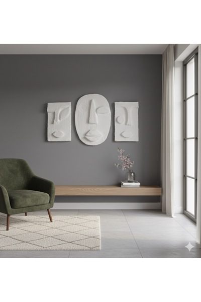 sibambu home style Dokulu alçı duvar heykeli 3 lü set