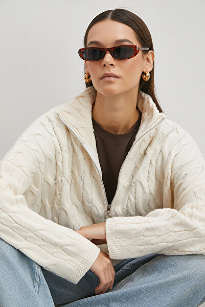 Never more Πλεκτό πουλόβερ με μισό φερμουάρ εκρού