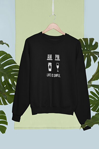 MG سويت شيرت AM PM LIFE IS SIMPLE مطبوع من القطن بأكمام طويلة وثلاث خيوط شا م...